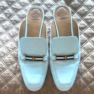 Tory Burch Size 9 White Mules Leather Buckle